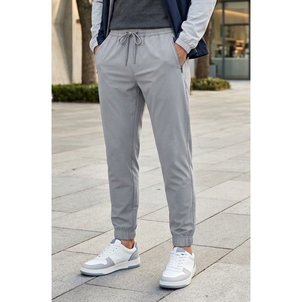 Berkley Jensen Jogger Pants‎ Men's L Gray Zip Pockets Stretch Drawstring Active